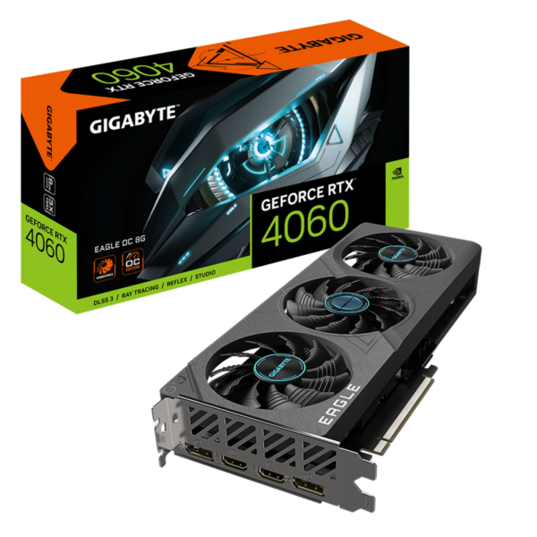 Placa de Vídeo Gigabyte NVIDIA GeForce RTX 4060 EAGLE OC, 8GB, GDDR6, DLSS, Ray Tracing, GV-N4060EAGLE OC-8GD